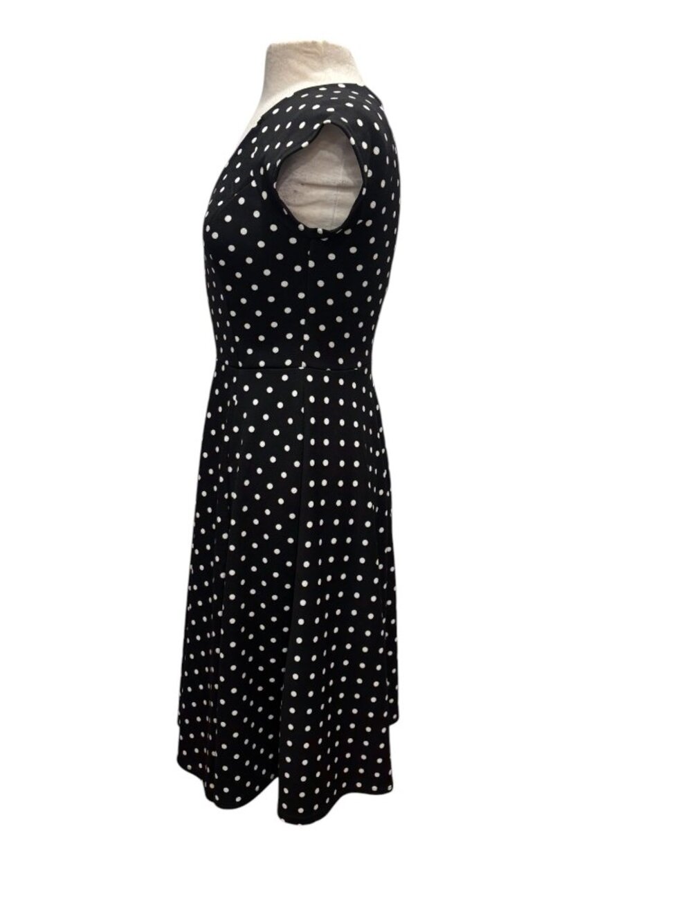 ModCloth Polka Dot Dress M Black White Fit Flare Retro Midi USA - Picture 3 of 9